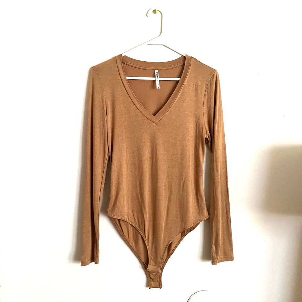 Mustard Yellow Lightweight Long Sleeve V Neck Bodysuit with Snaps